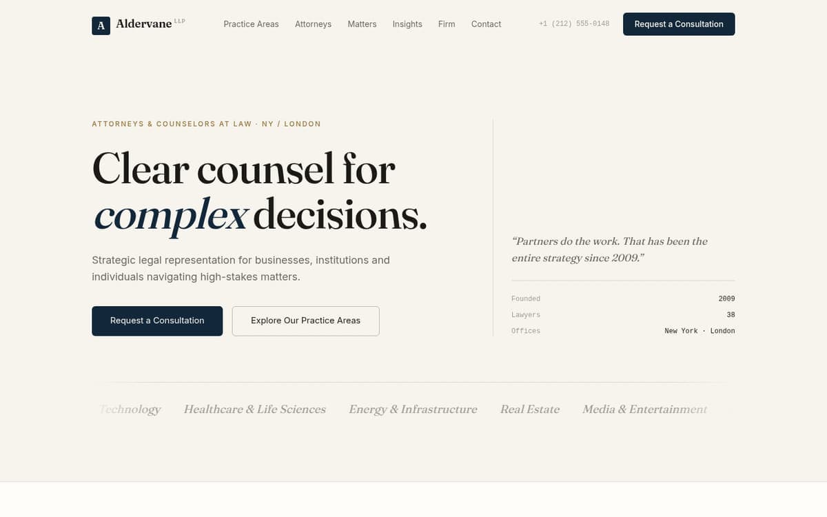 Aldervane — Legal / Professional Services template preview
