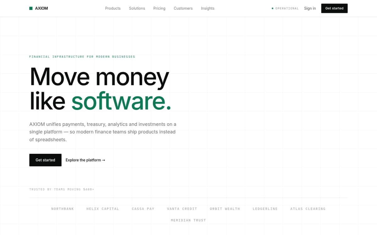 AXIOM — Fintech / Infrastructure template preview
